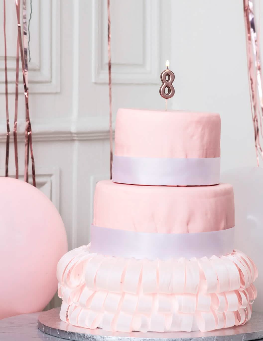 Vela de aniversário número 8 ouro rosa metalizada com espeto