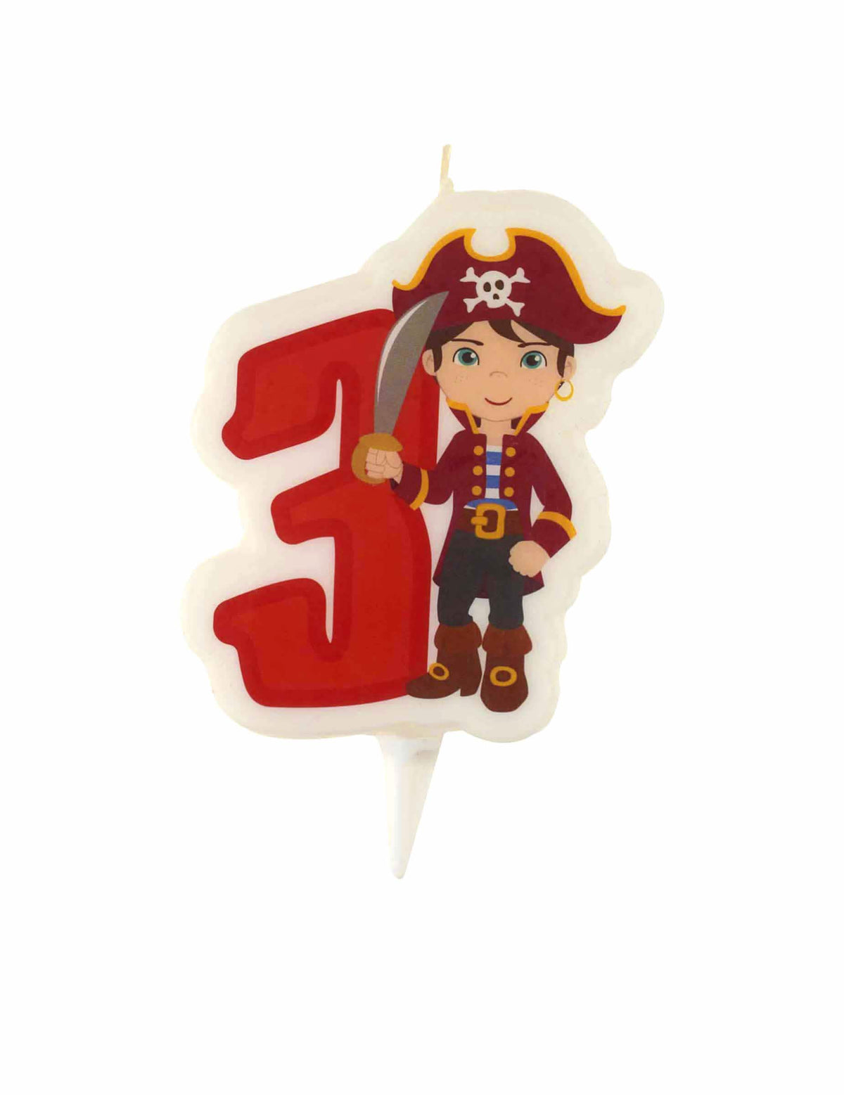 Vela de aniversário pirata número 3 para criança vermelho com espelho de cera