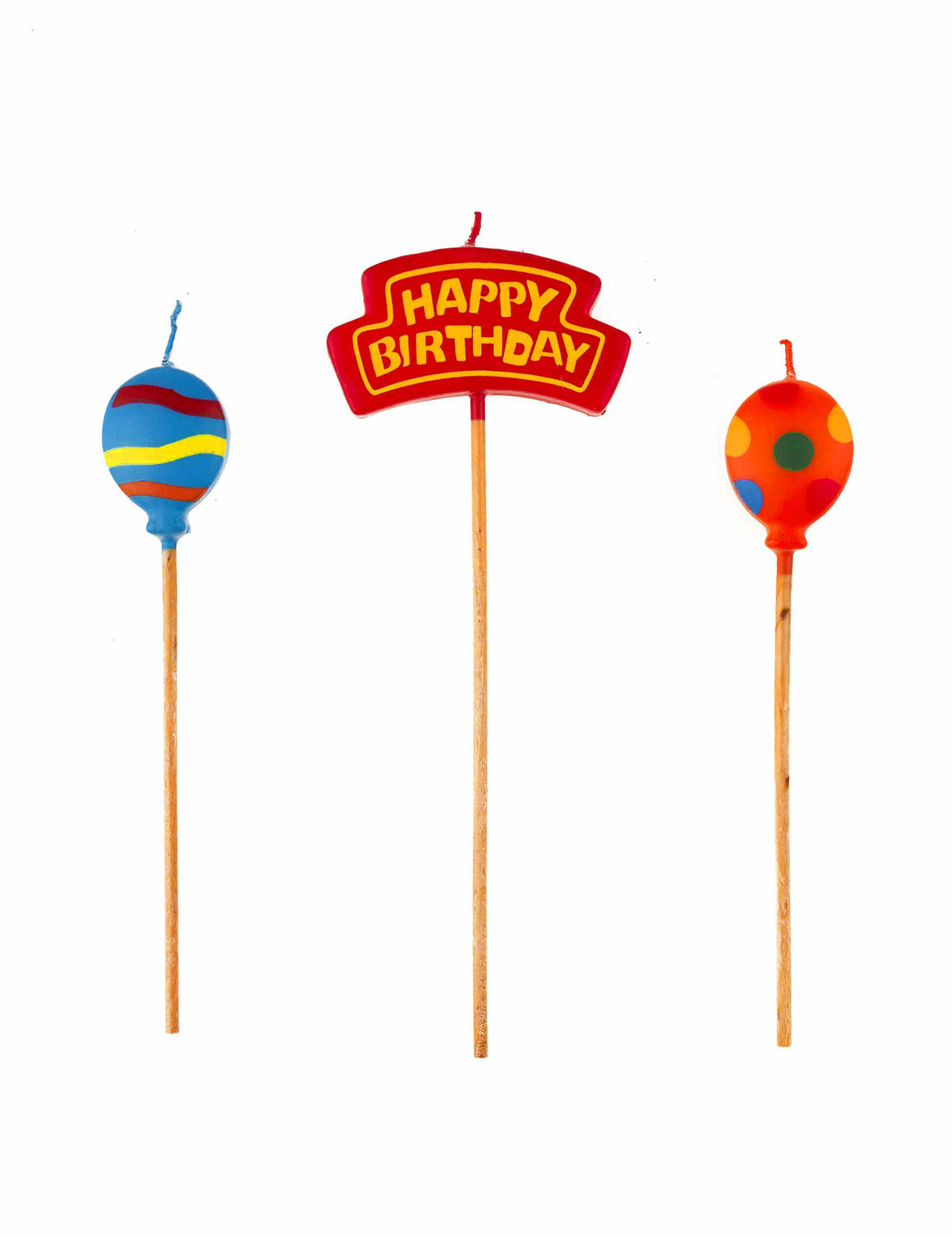 Bougies Happy Birthday multicolores avec motifs de ballons