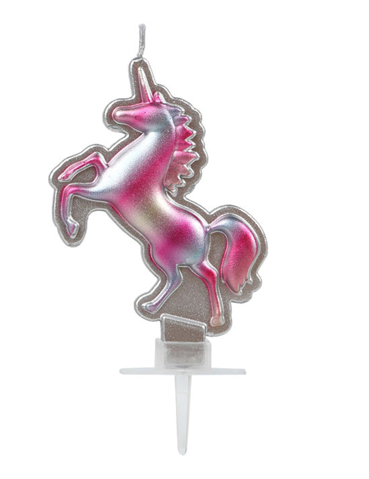 Bougie licorne pour anniversaire rose et argent