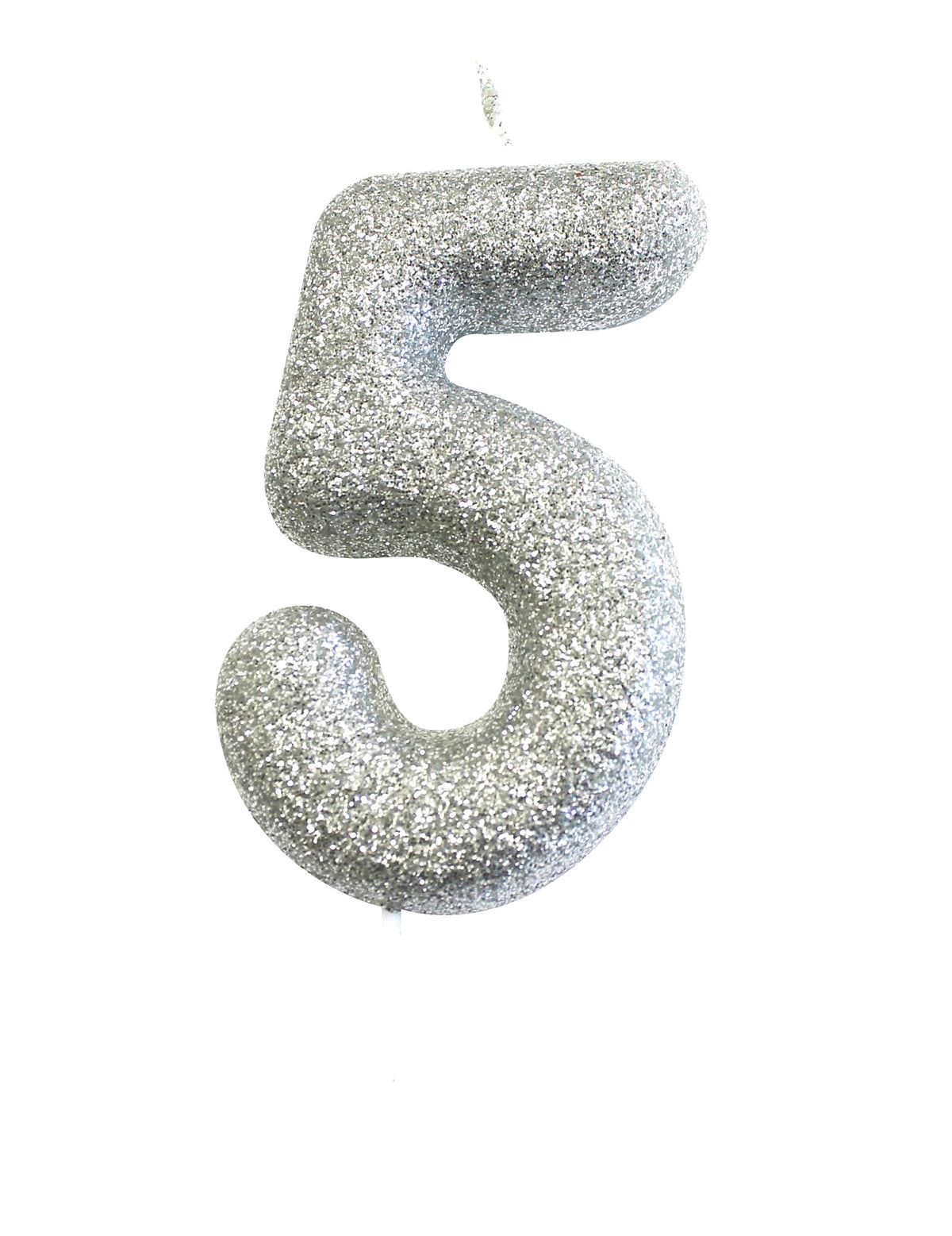 Bougie sur pique chiffre 5 pour gâteau argent pailleté