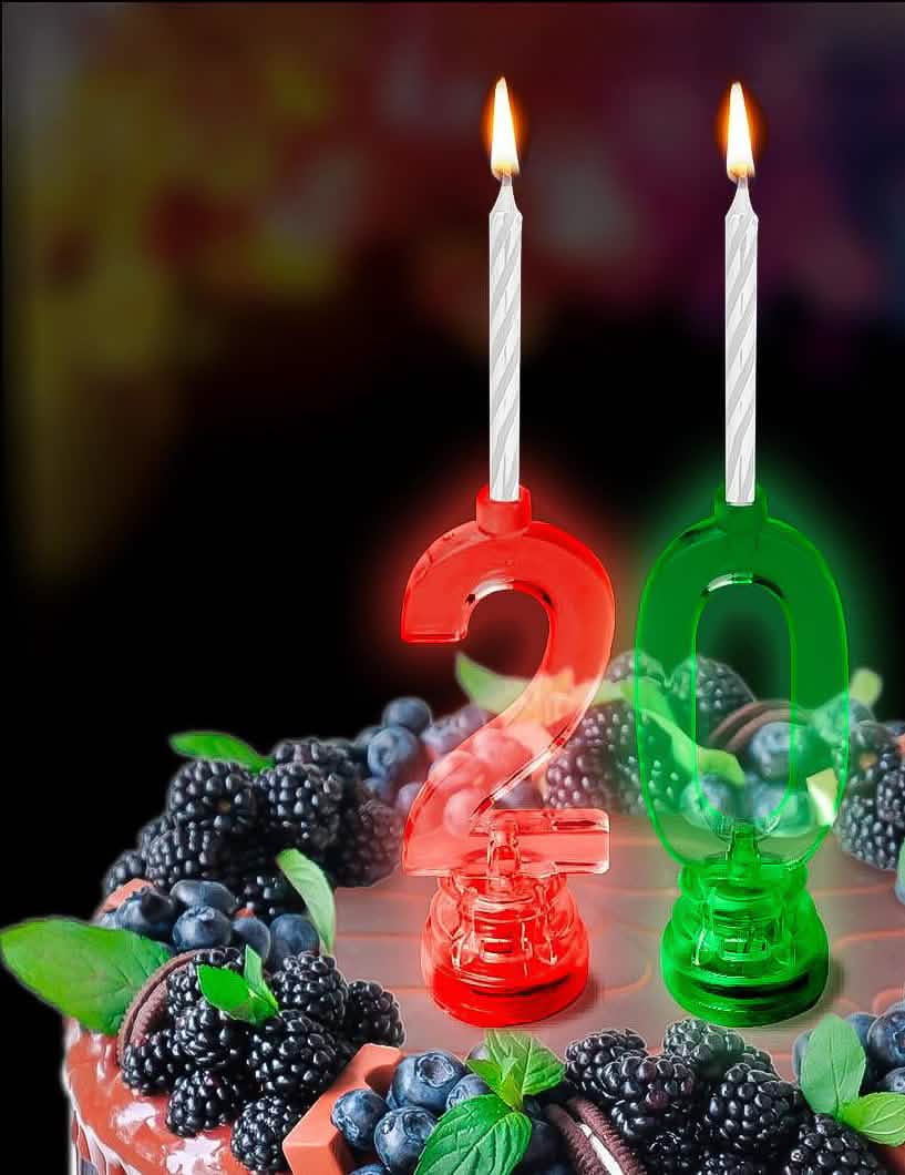 Decoração para bolo com a vela luminosa LED número 2 para aniversário