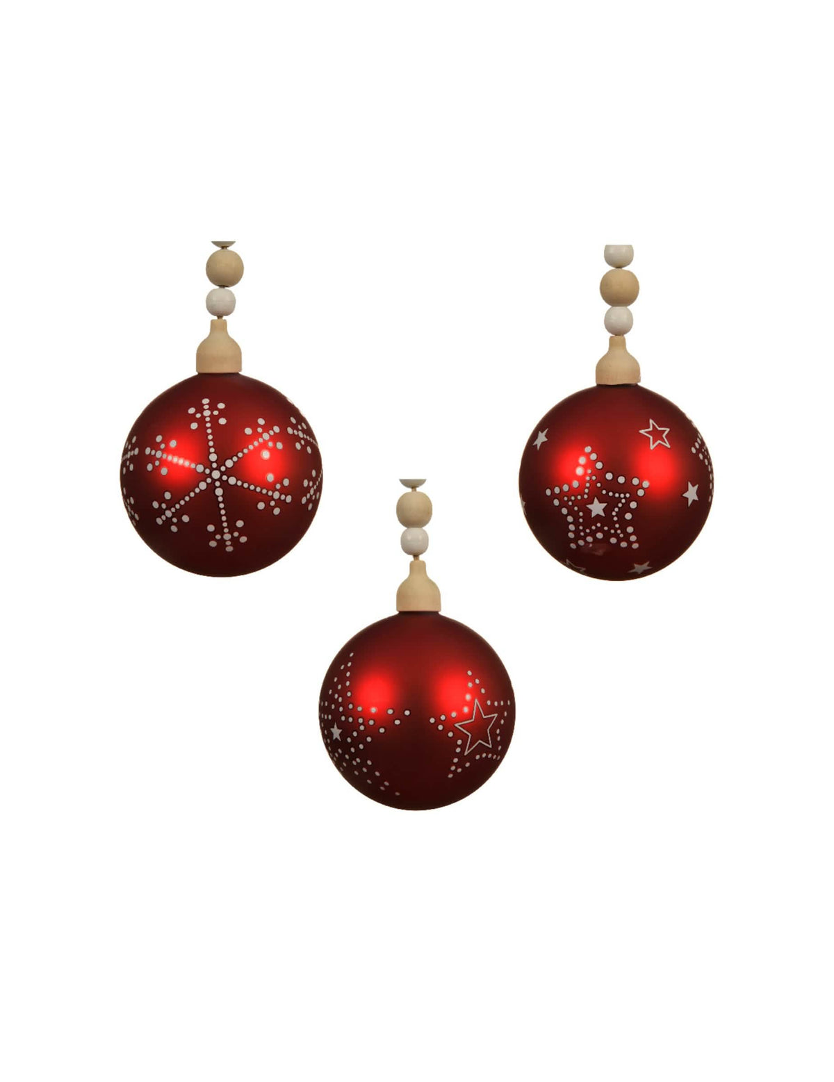 Bola de natal em vidro vermelho com motivos brancos e pérolas