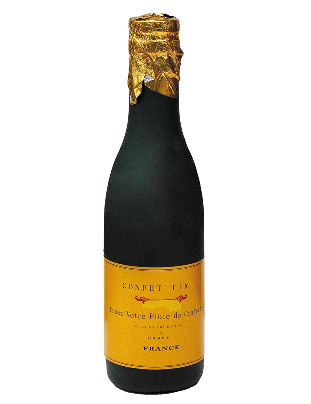 Bouteille de champagne à confettis pour fête noir et doré