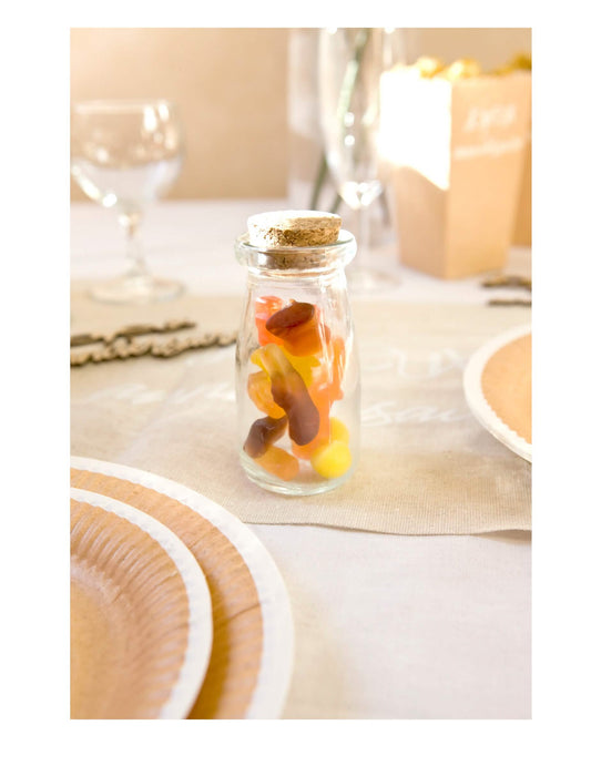 Garrafa de vidro com rolha de cortiça 9,5 cm transparente para candy bar