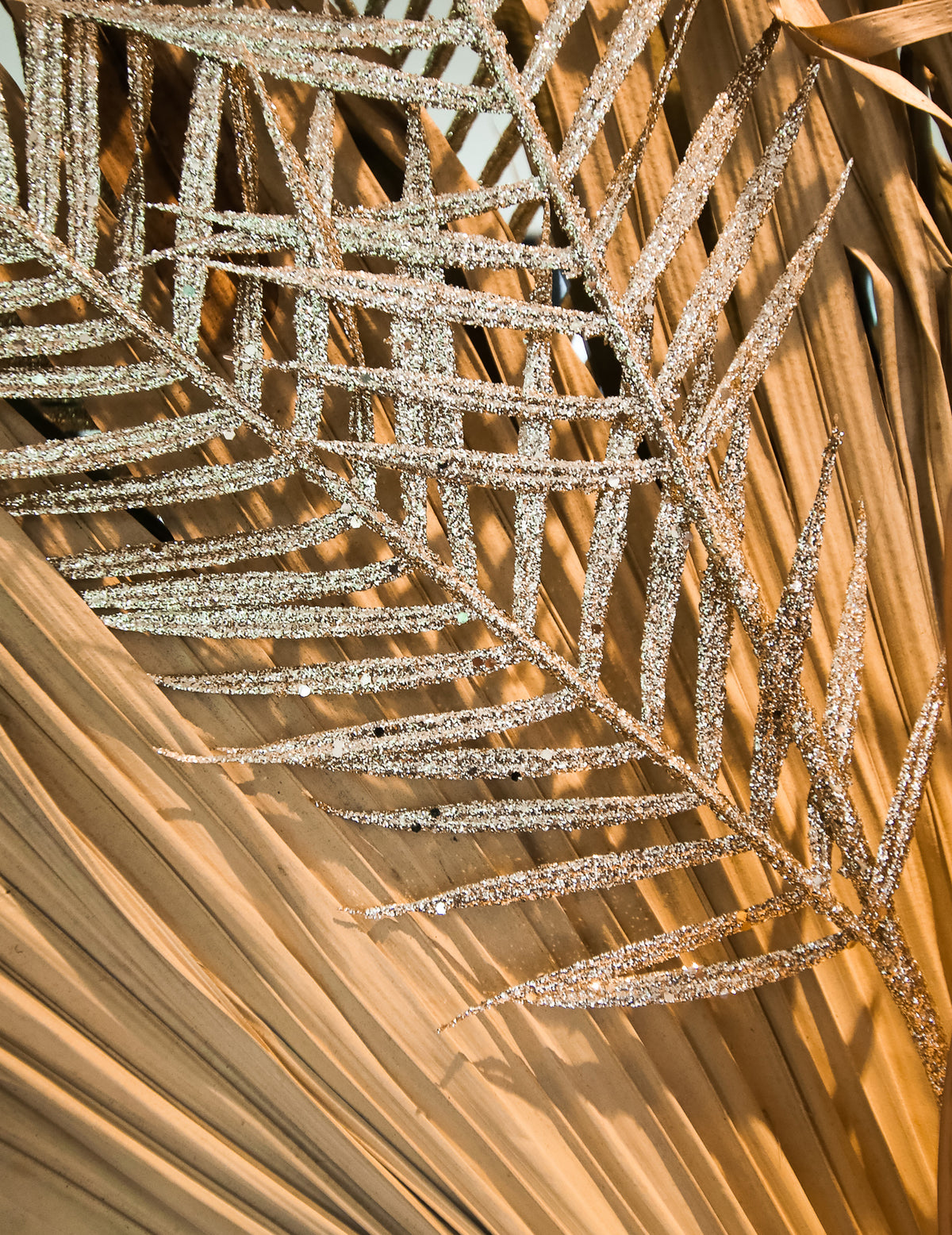 Gros plan sur les paillettes de la branche de fougère déco chic