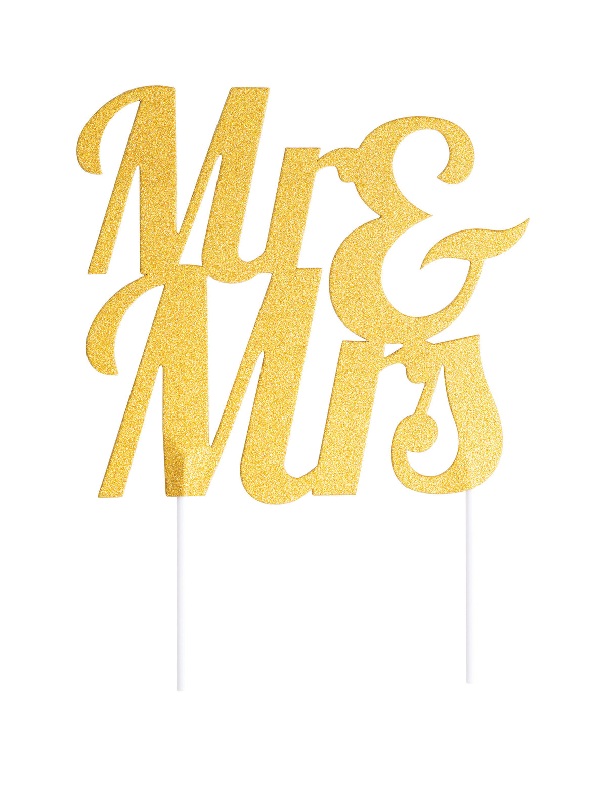 Cake topper mr et mrs para casamento dourado com purpurina
