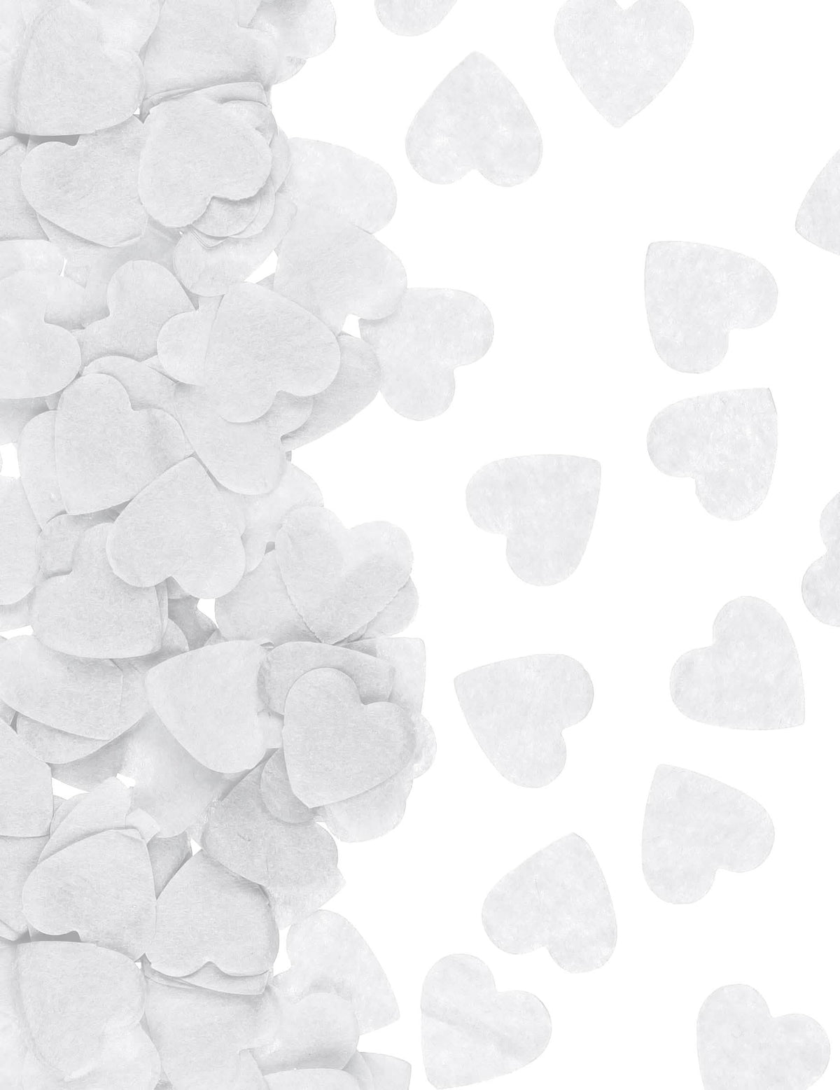 Détail des confettis blancs du canon à confettis coeurs