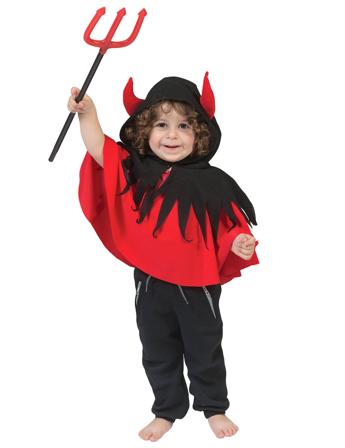 Cape de petit diable pour bébé rouge et noir avec capuche à cornes