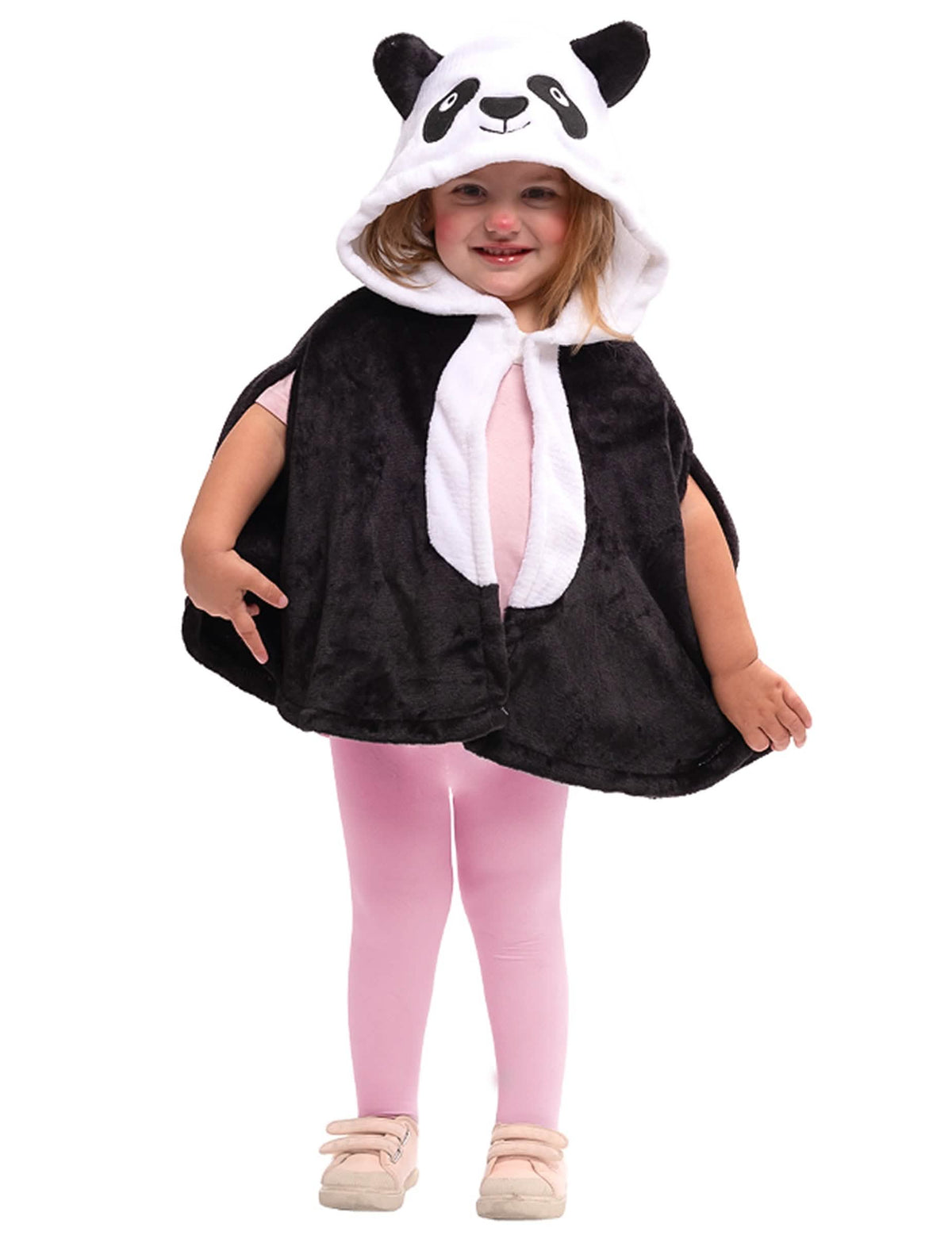 Cape de petit panda pour enfant noire et blanche avec capuche