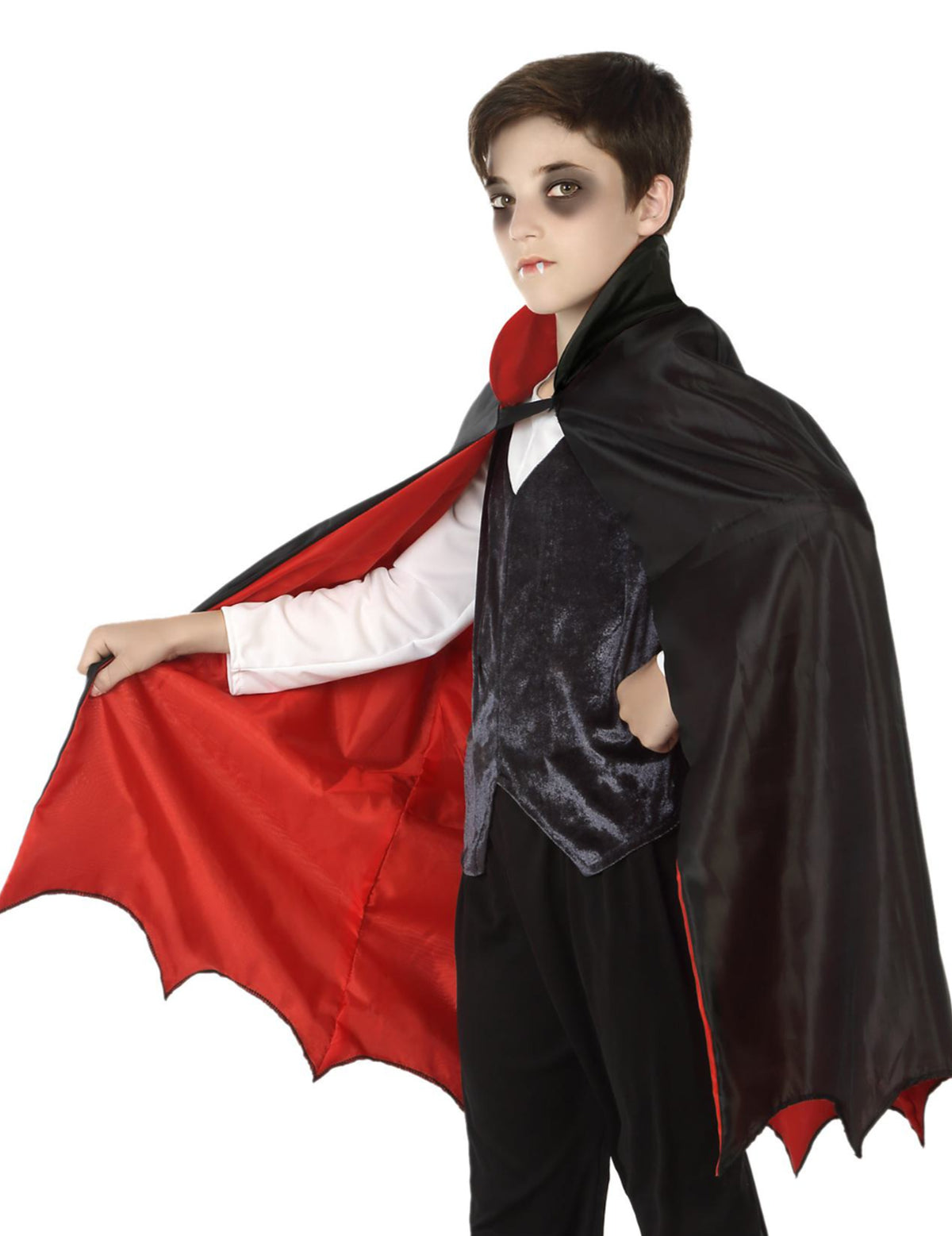 Cape de vampire pour garçon noire et rouge aux bords dentelés