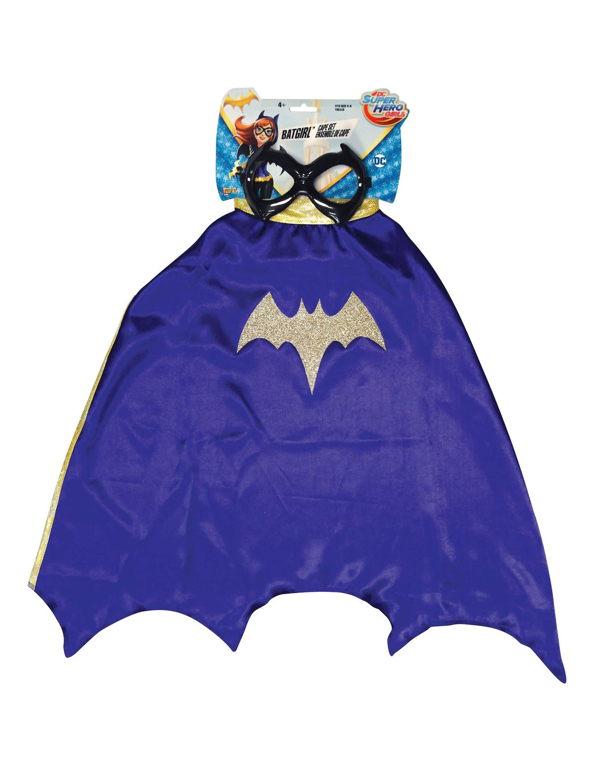 Vista geral da capa e máscara Batgirl Super Hero Girl™ para criança