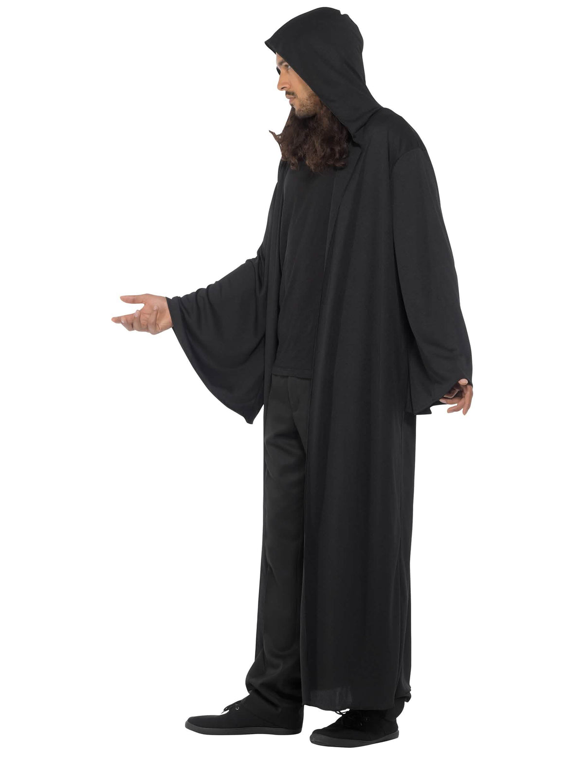 Vista de perfil da capa longa com capuz halloween