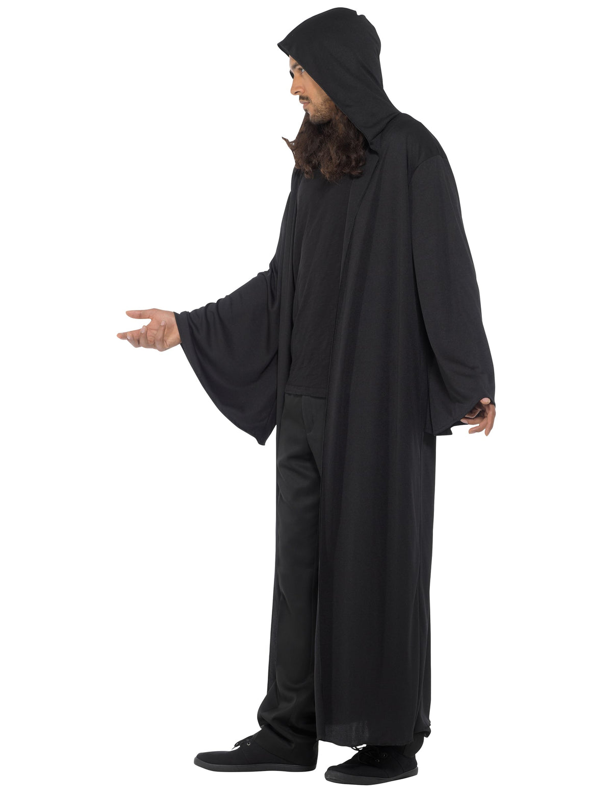 Vue de profil de la cape longue à capuche Halloween