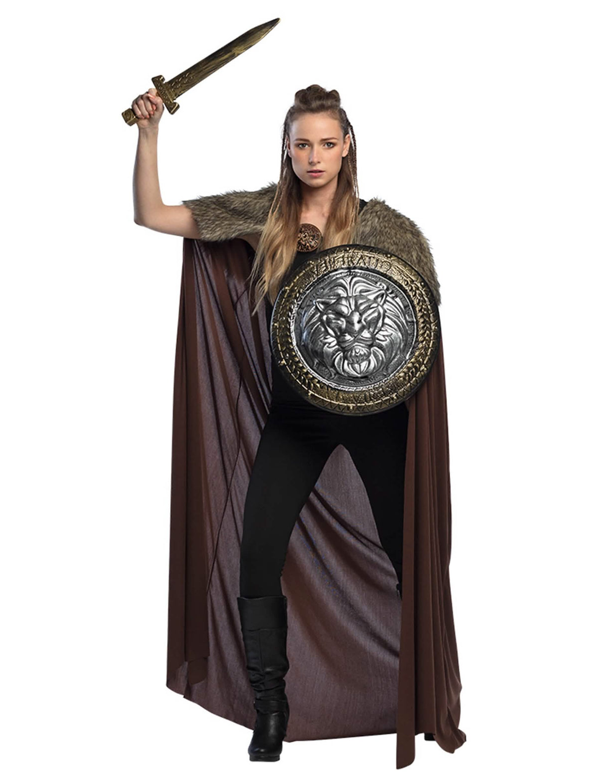 Espada e escudo usados com a capa senhor viking luxo para adulto
