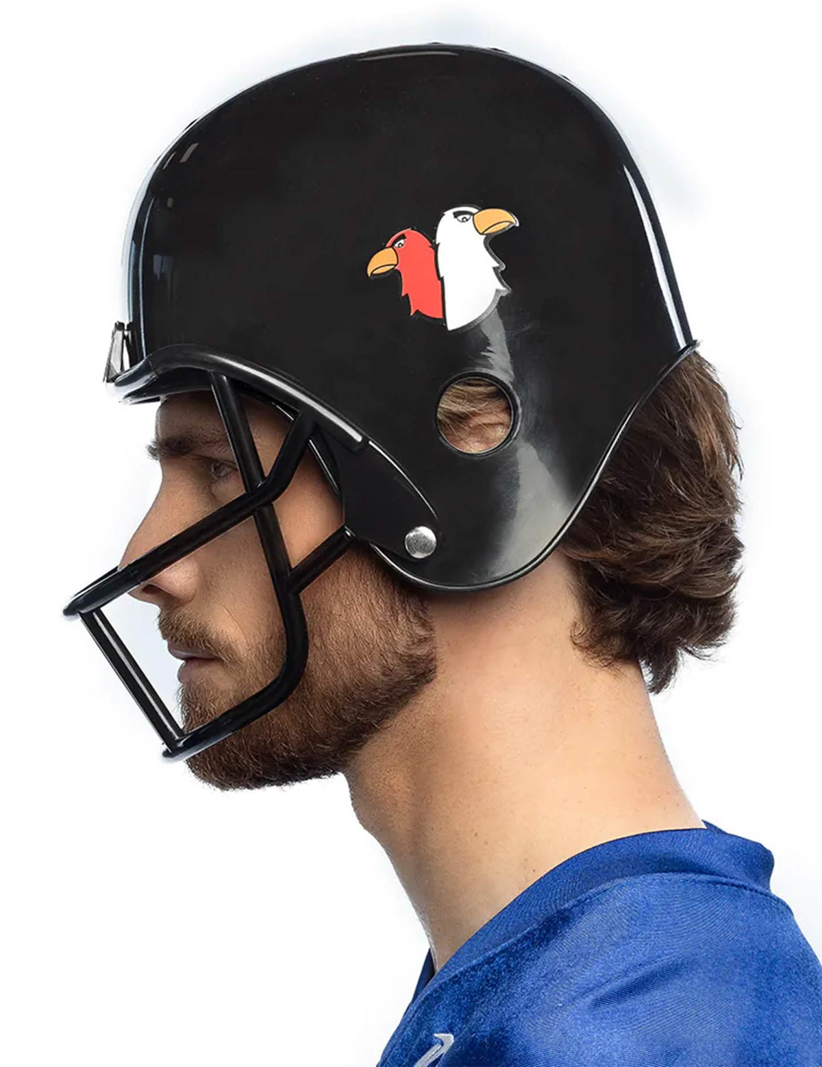 Detalhe do logótipo na lateral do capacete de futebol americano para adulto