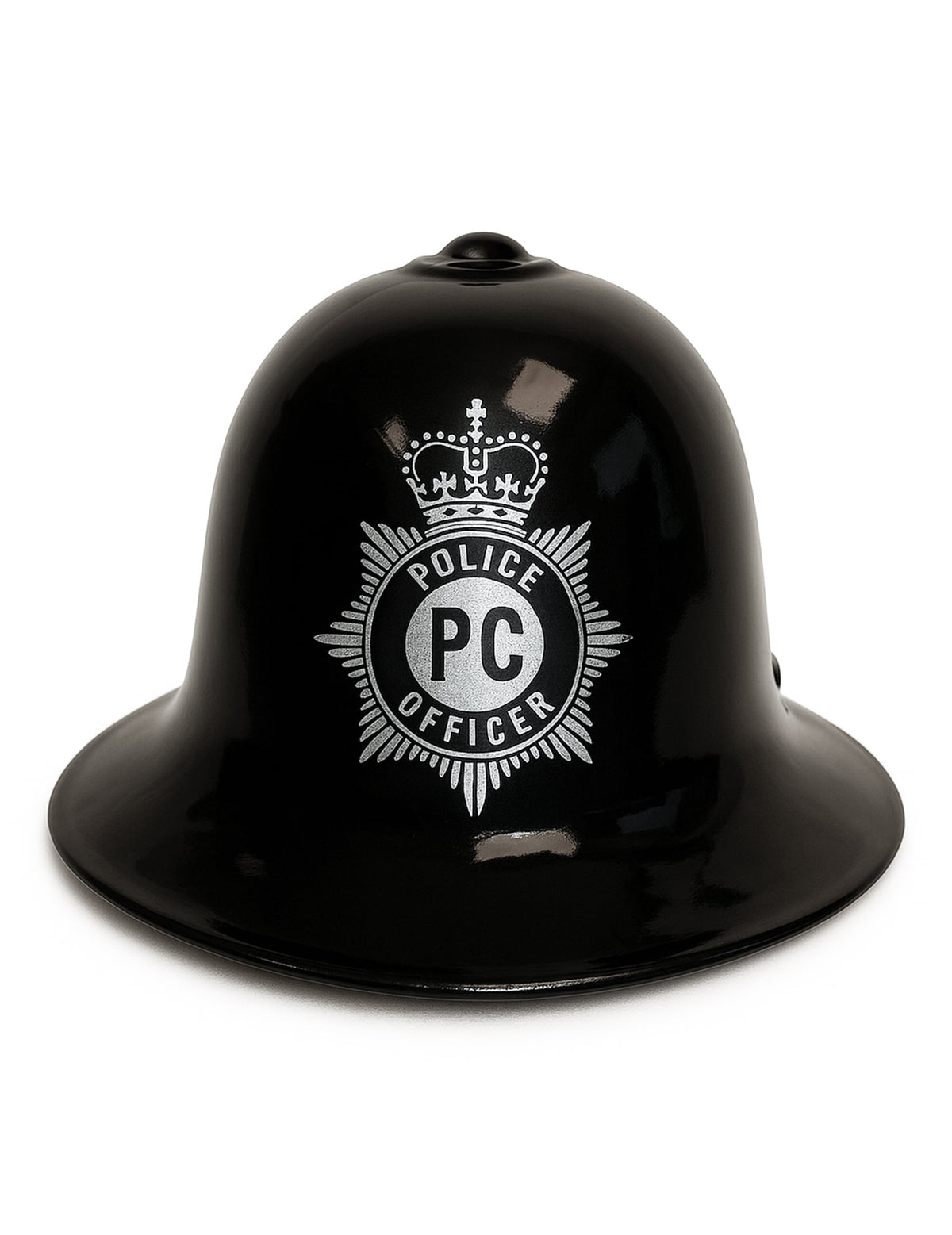 Vista frontal do capacete da polícia inglesa