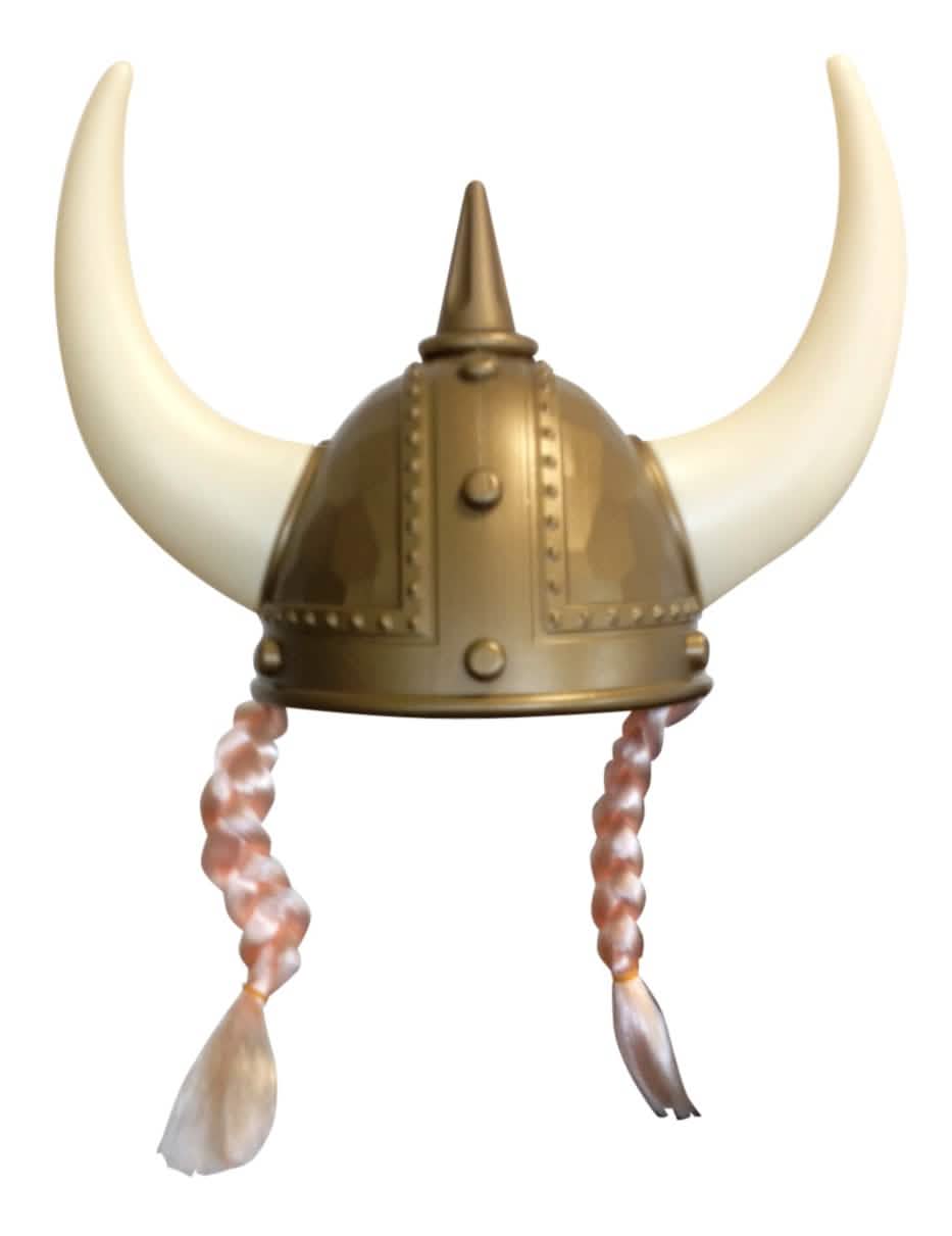 Capacete viking com tranças para adulto bronze e cornos brancos