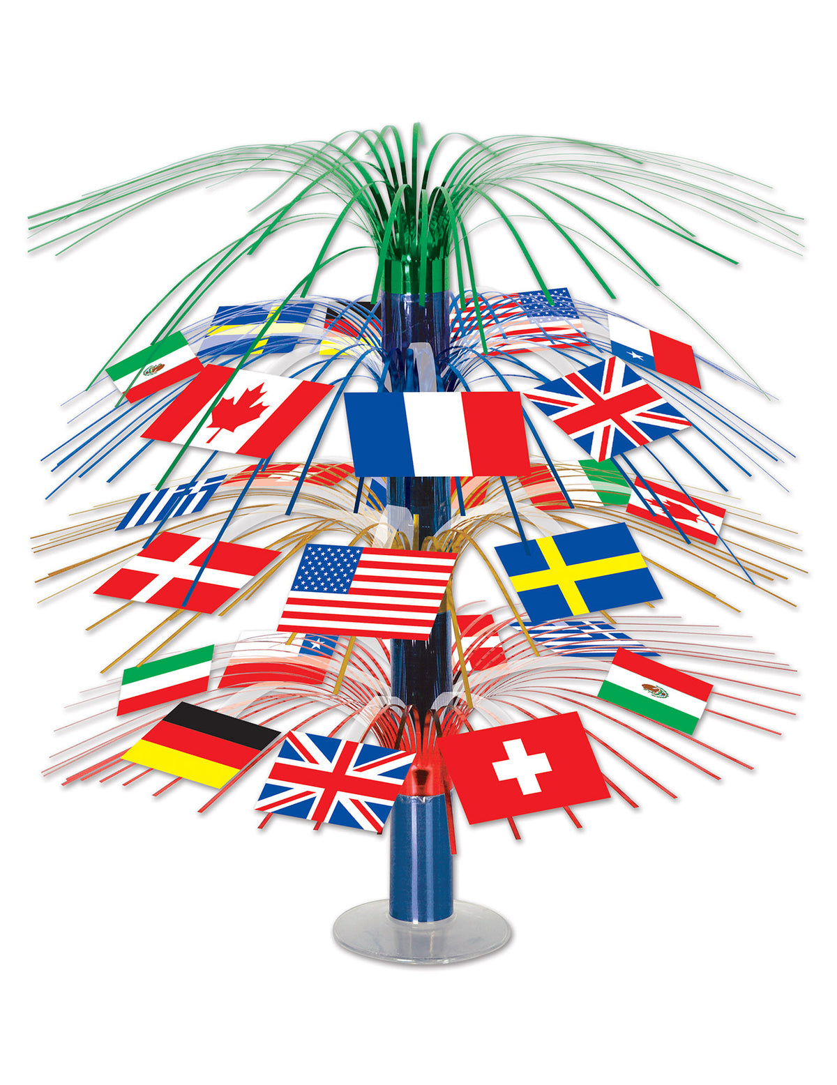 Centre de table drapeaux pays du monde multicolore style cascade