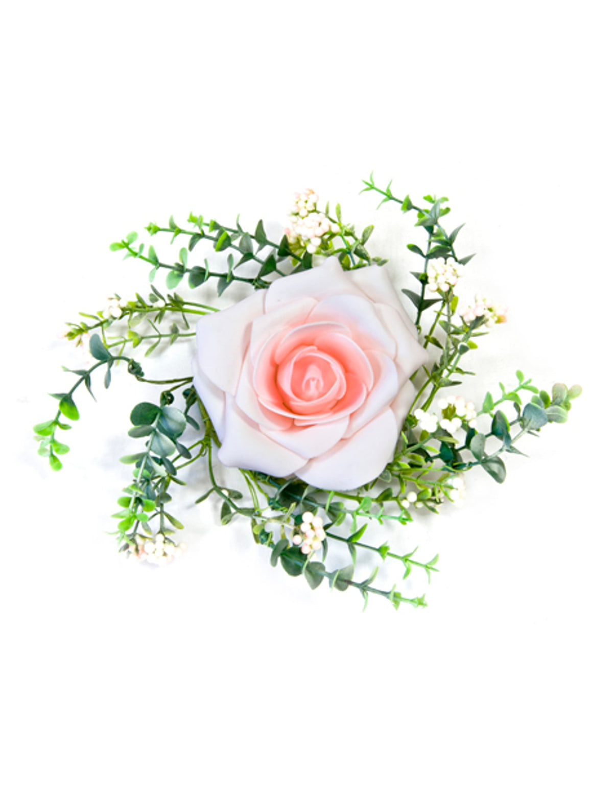 Centre de table mariage champêtre rose avec feuillage