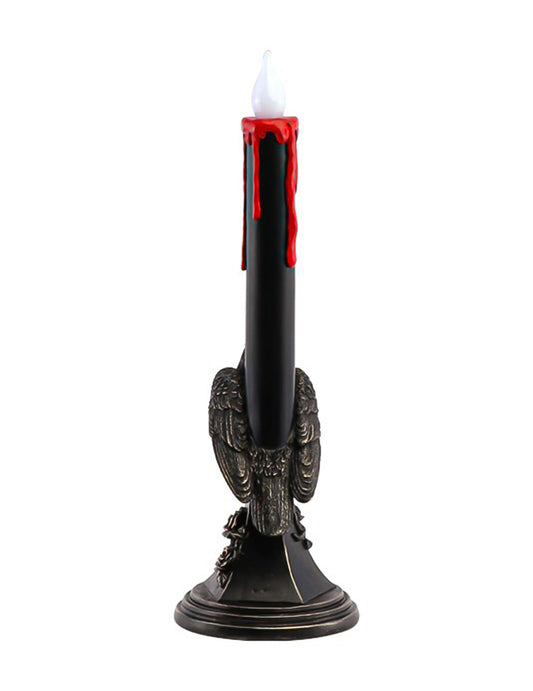 Castiçal decorativo em resina com LED e corvo preto 13,5 x 13,5 x 45,5 cm