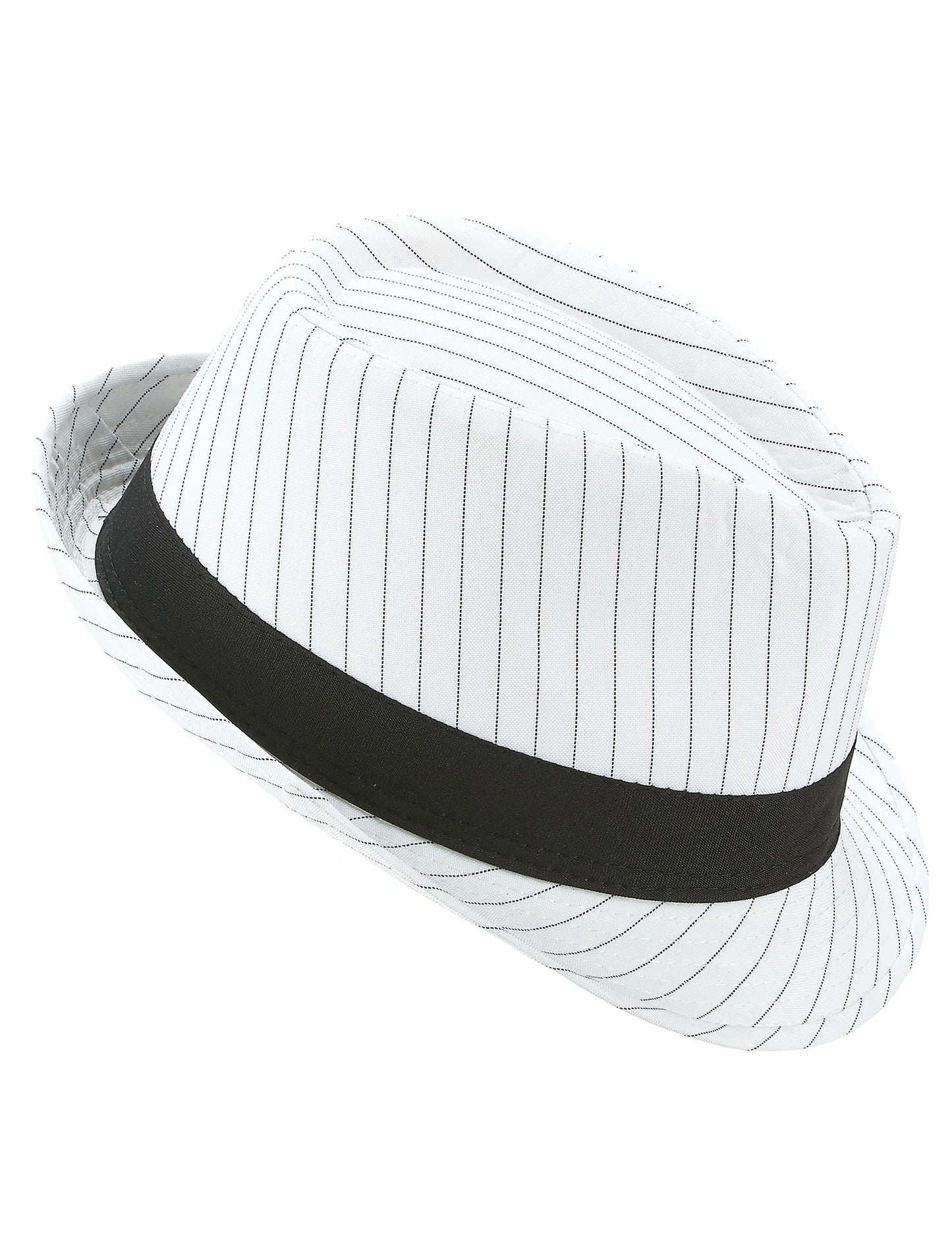 Chapéu borsalino branco às riscas pretas