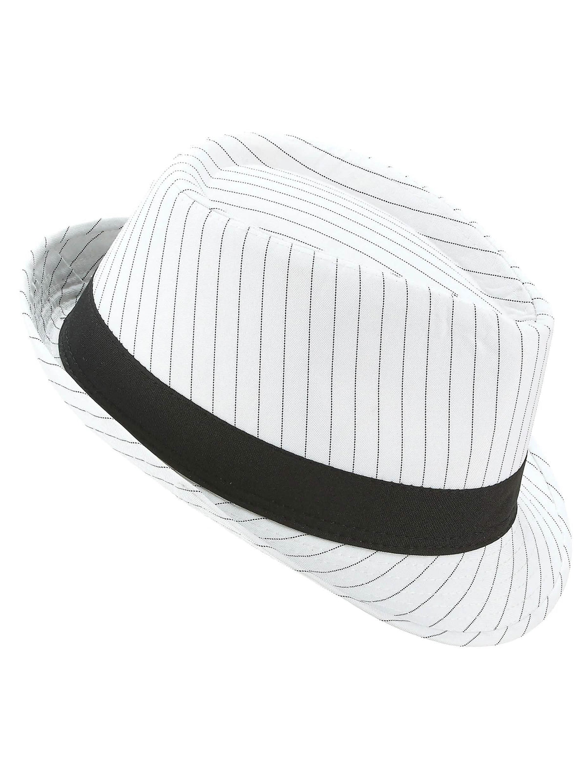 Chapéu borsalino branco às riscas pretas