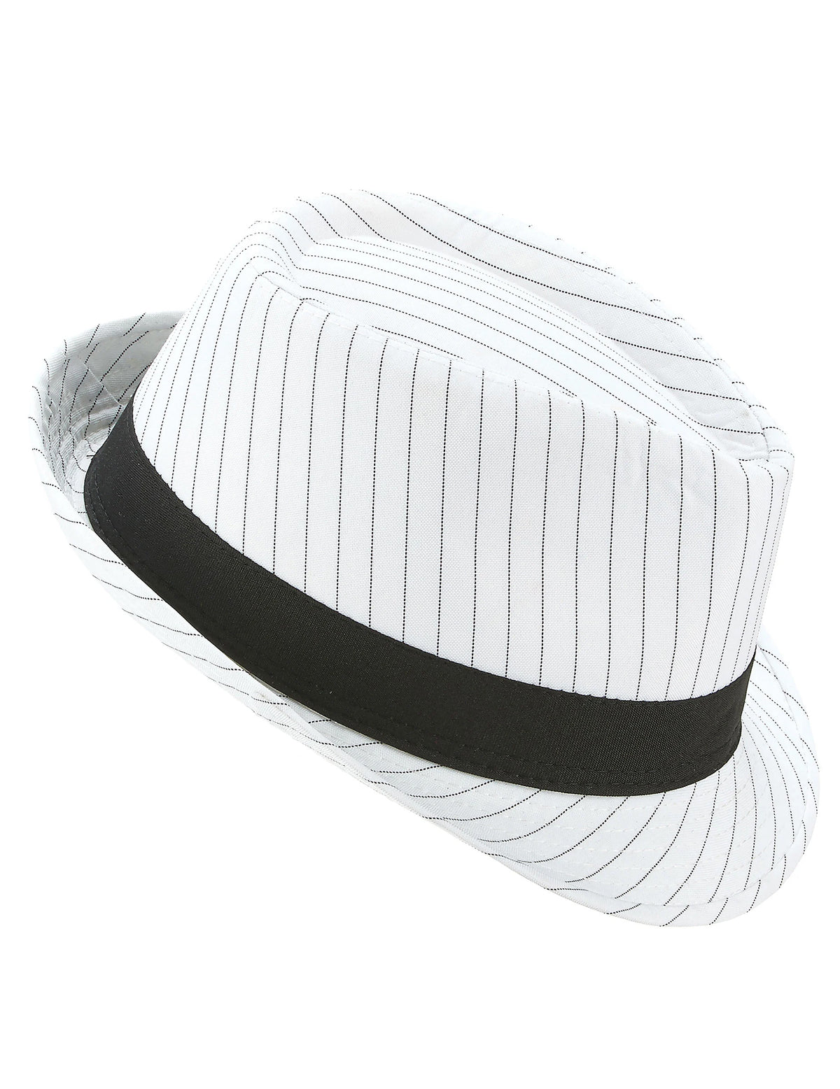 Chapéu borsalino branco às riscas pretas