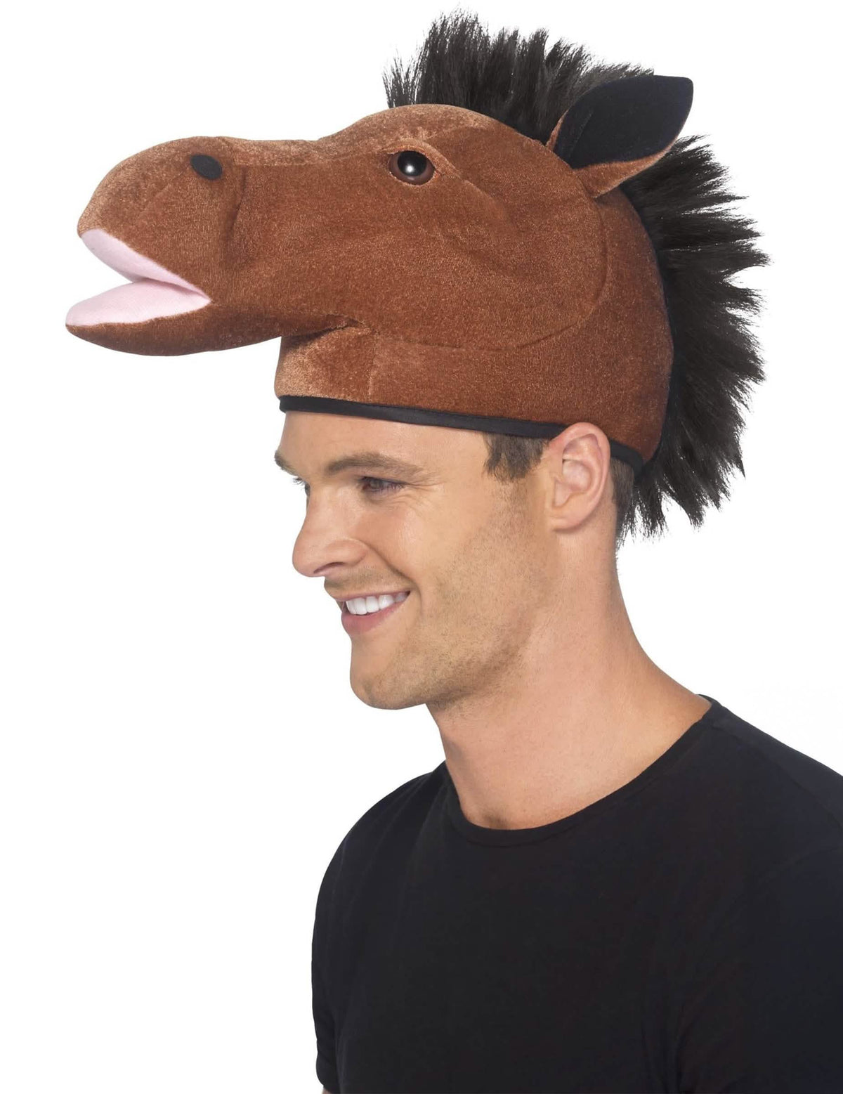 Chapéu de cavalo para adulto castanho com crina preta