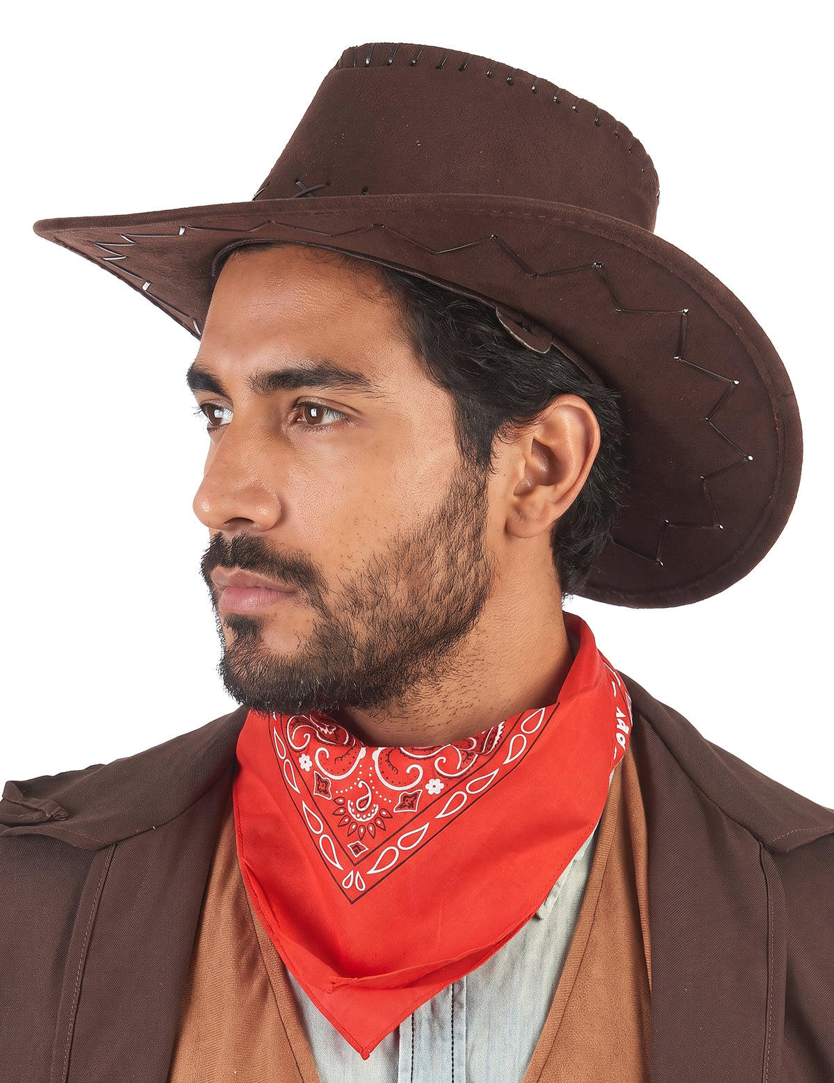chapéu cowboy marron efeito camurça - adulto