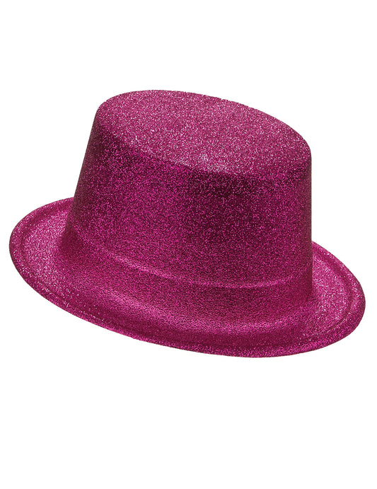 Chapéu alto plástico brilhante cor-de-rosa adulto