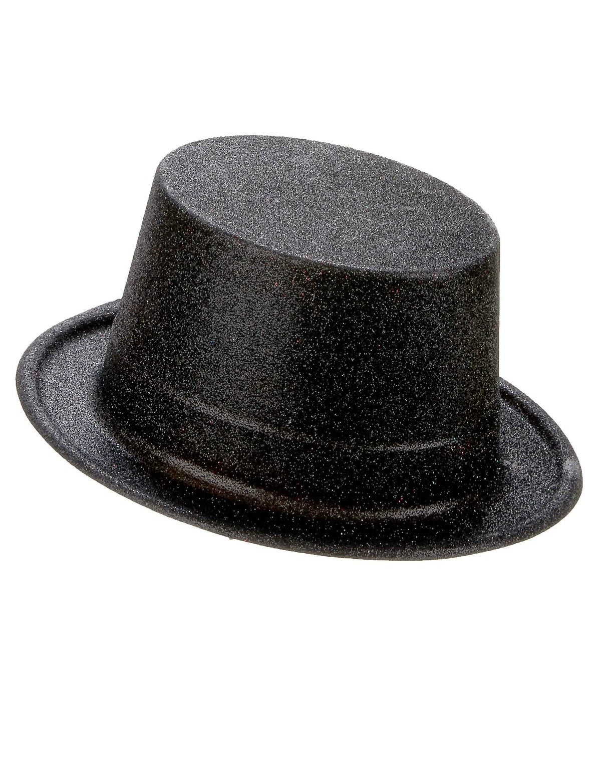 Vue de profil du chapeau haut de forme pour adulte noir en plastique pailleté