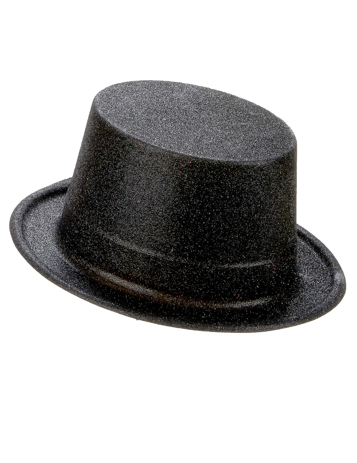 Vue de profil du chapeau haut de forme pour adulte noir en plastique pailleté