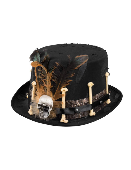 Vue de trois-quarts du chapeau haut de forme vaudou