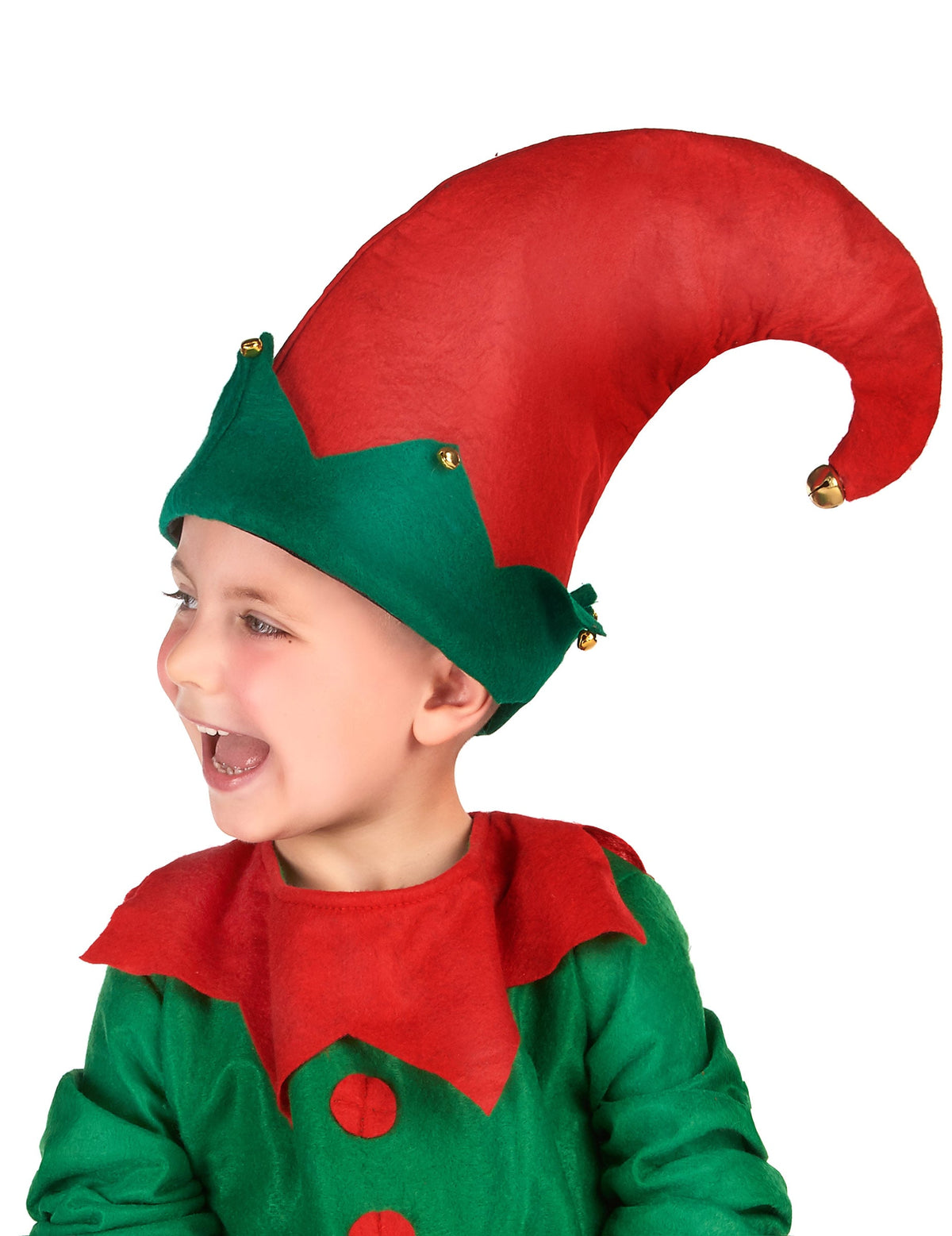 Chapeau lutin avec grelots pour enfant rouge et vert