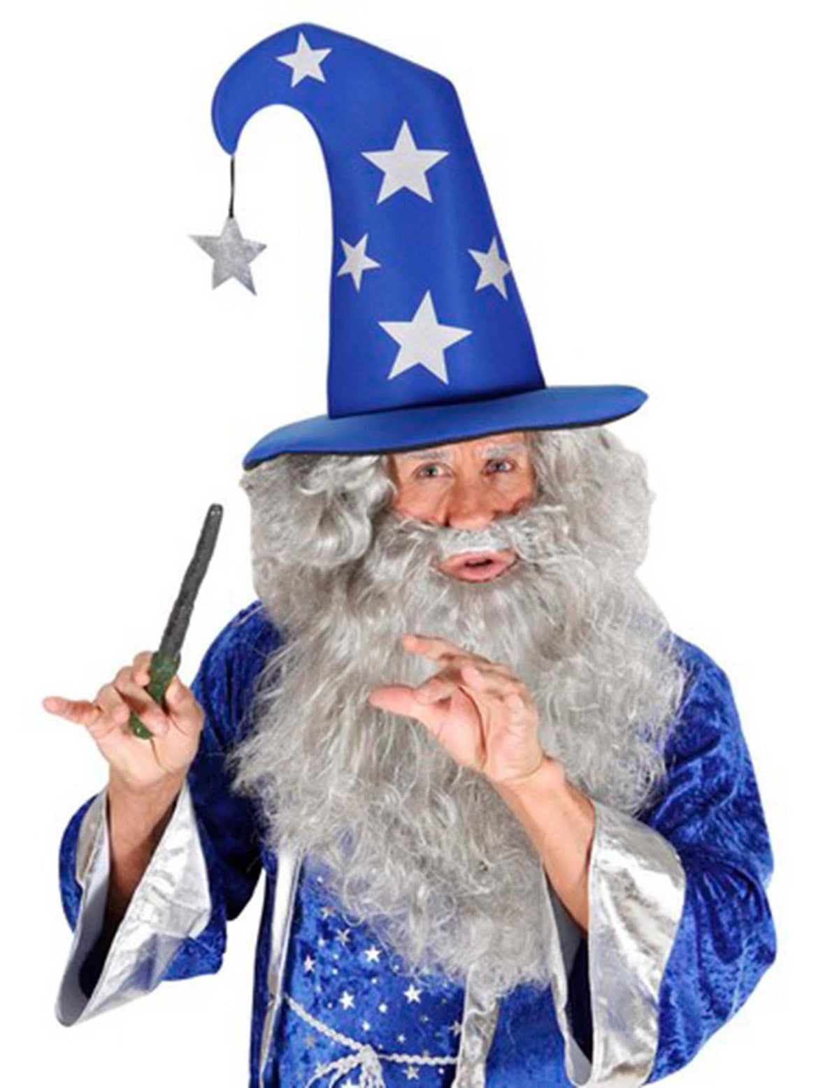 Chapéu de mago para adulto azul com estrelas prateadas