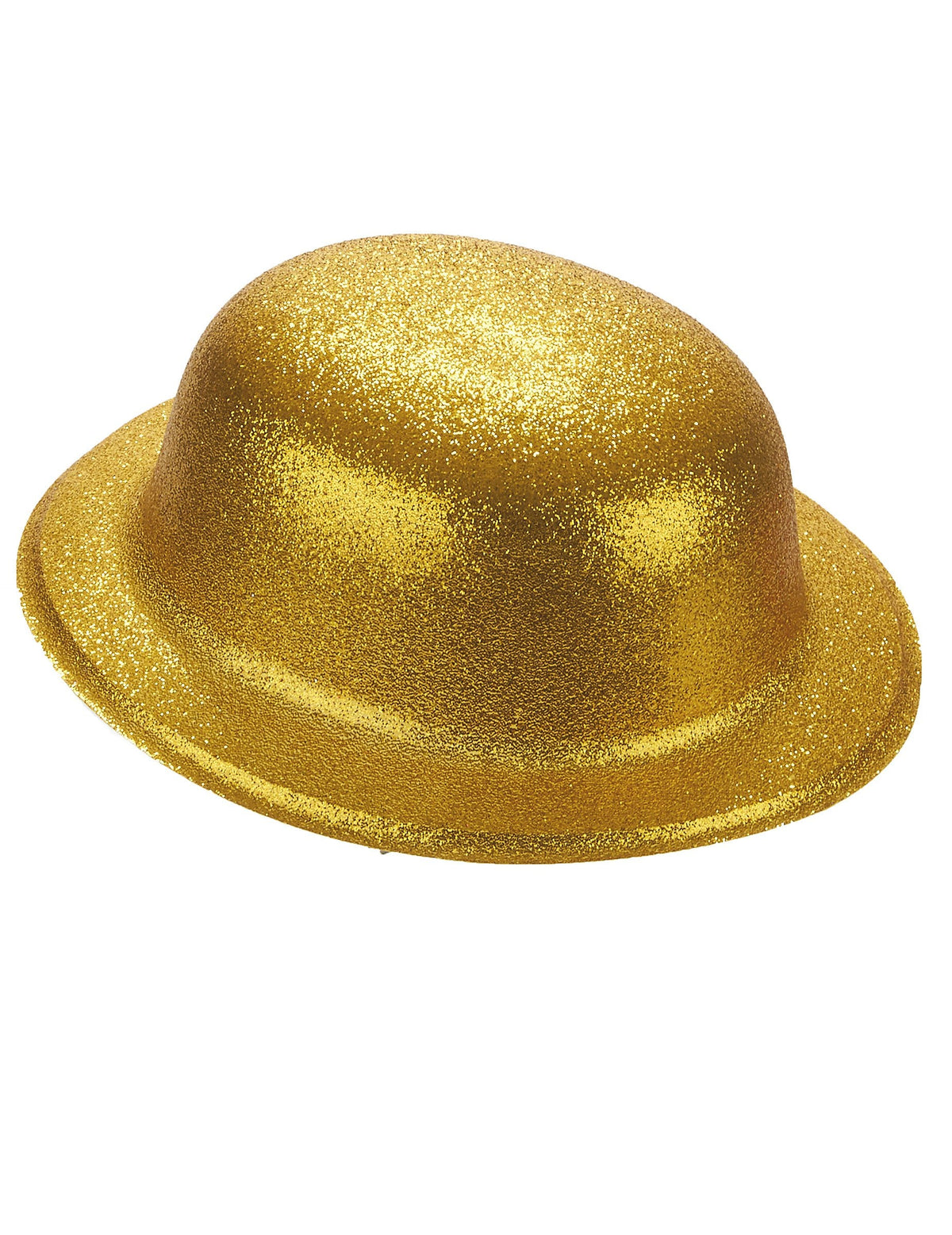 Vue de profil du chapeau melon pailleté pour adulte doré