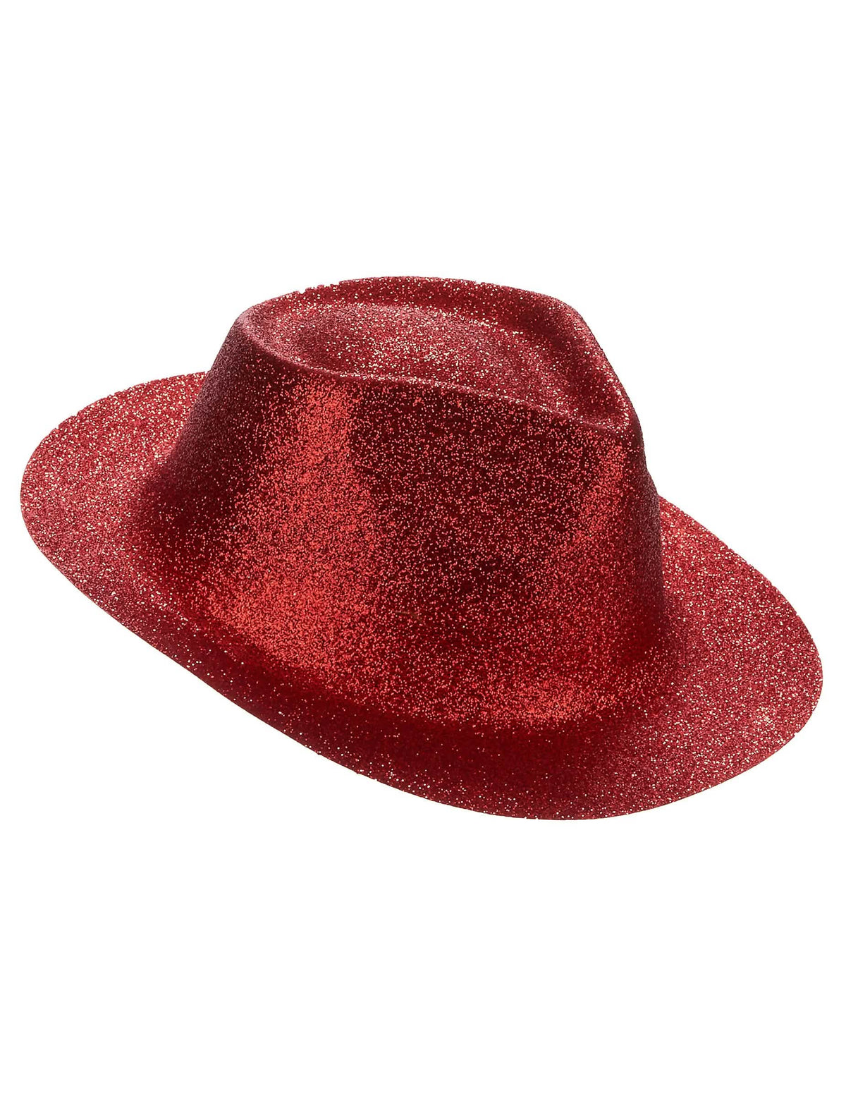 Vista de perfil do chapéu vermelho com lantejoulas para adulto