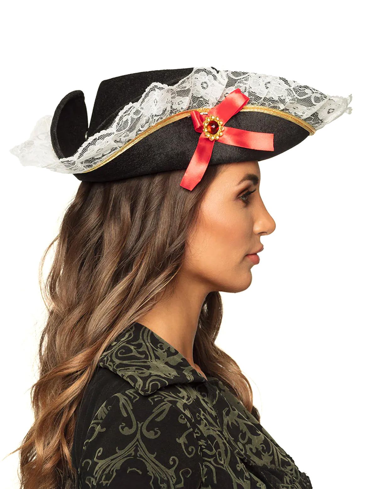 Vue de profil du chapeau pirate à dentelle pour femme