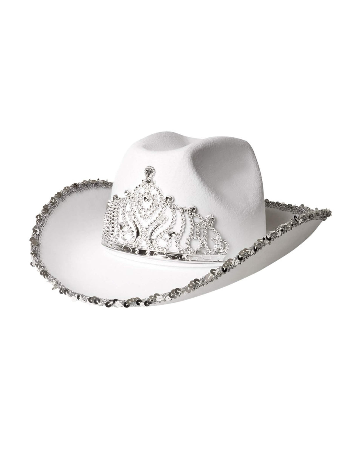 Vista de perfil do chapéu de princesa cowgirl para mulher