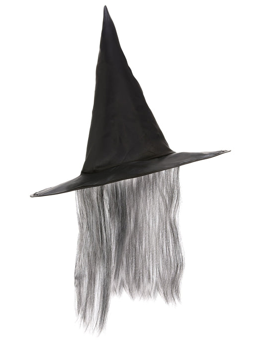 Chapéu de bruxa preto com peuca cinzenta adulto Halloween