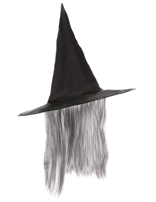 Chapéu de bruxa preto com peuca cinzenta adulto Halloween
