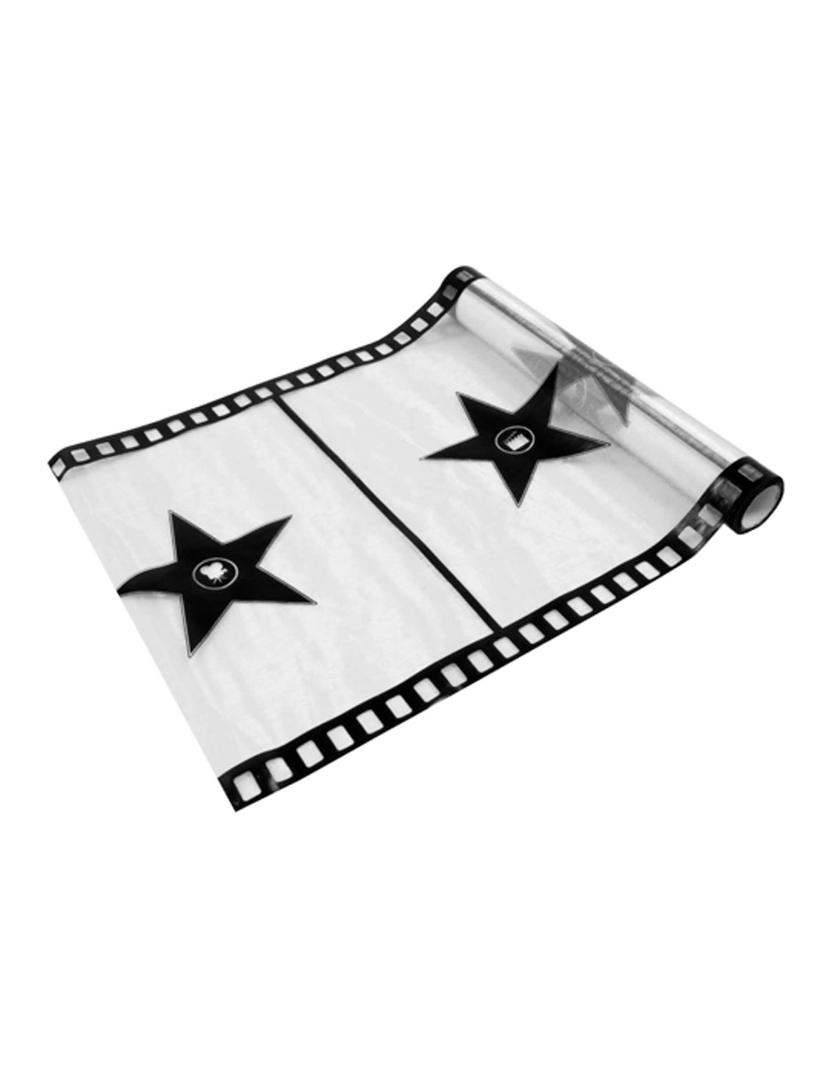 Trilho de mesa de cinema película para festa branco em organza com estrelas pretas