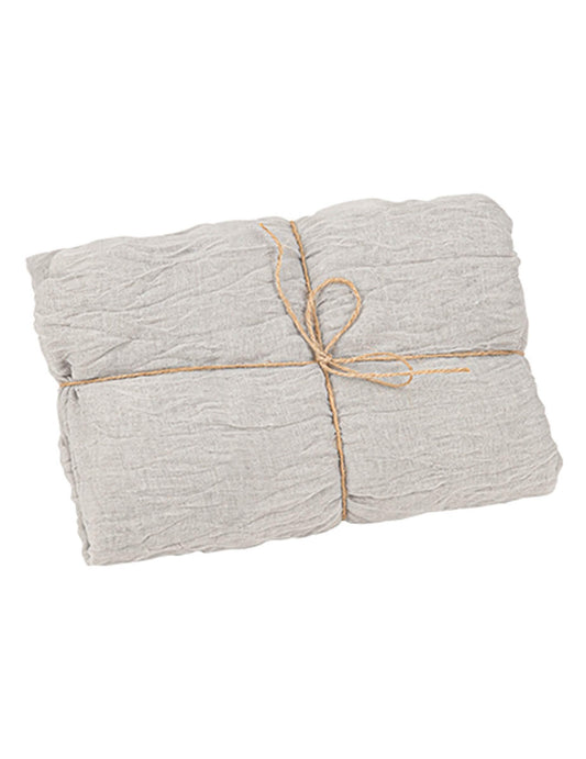 Vue du produit plié avec ficelle du chemin de table cheesecloth pour décoration de table vert de gris en gaze de coton