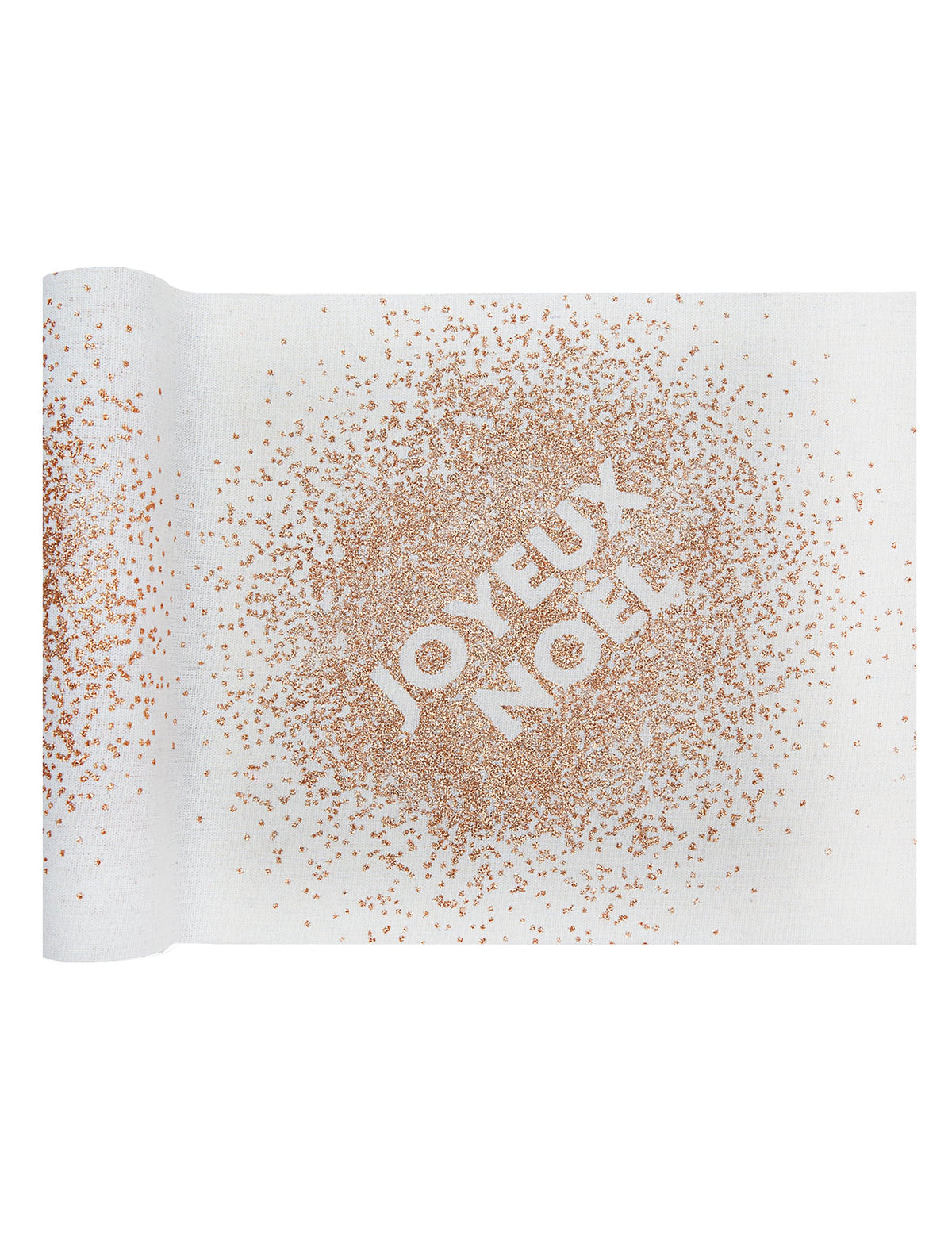 Chemin de table Joyeux Noël en coton blanc et paillettes rose gold