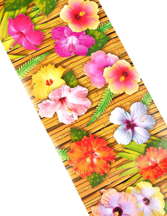 Détail de la retombée du chemin de table fleur d'hibiscus Hawaï