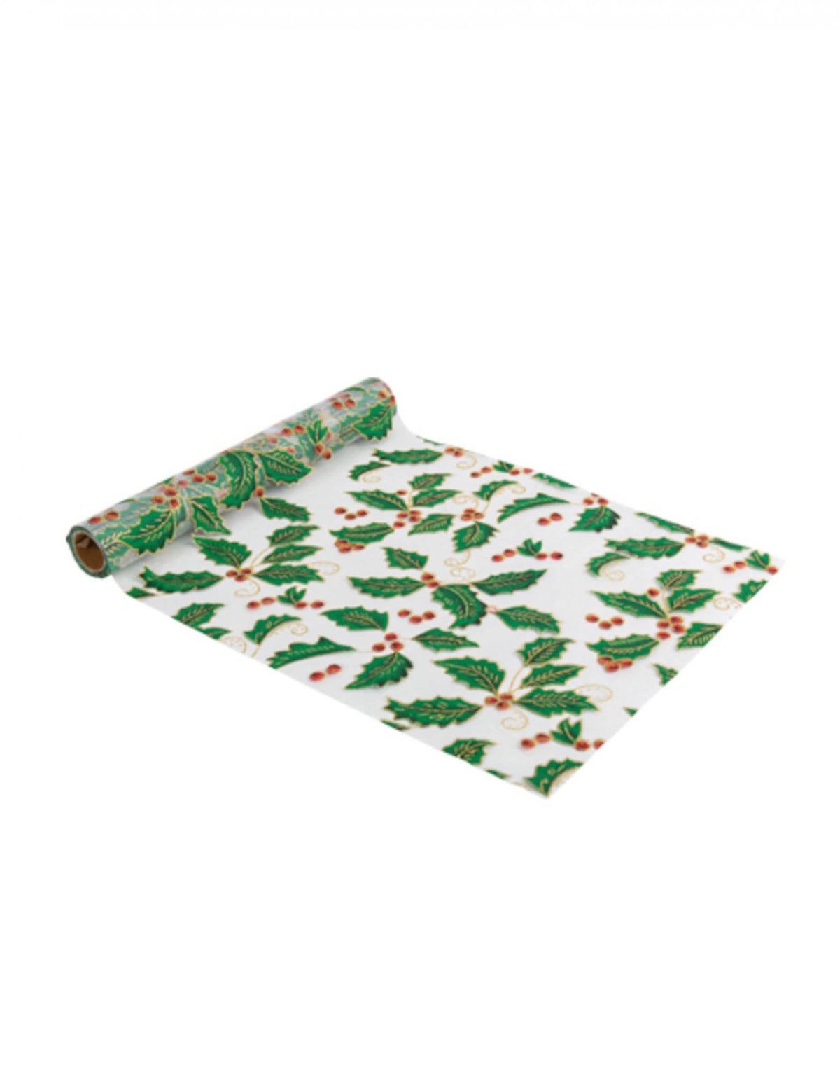 Caminho de mesa de azevinho de natal para decoração branco em organza e lantejoulas