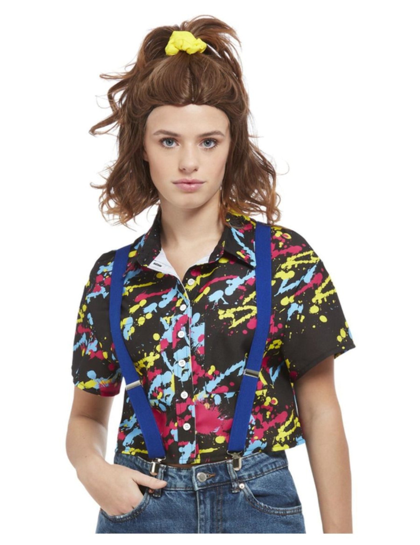 Chemise 90's pour femme noire à imprimé traces de peinture multicolore