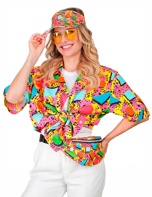 Camisa multicolorida com padrão dos anos 90 para adultos