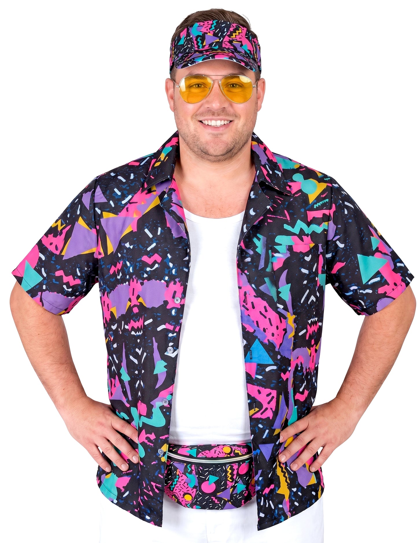 Camisa preta com padrão dos anos 90 para adultos